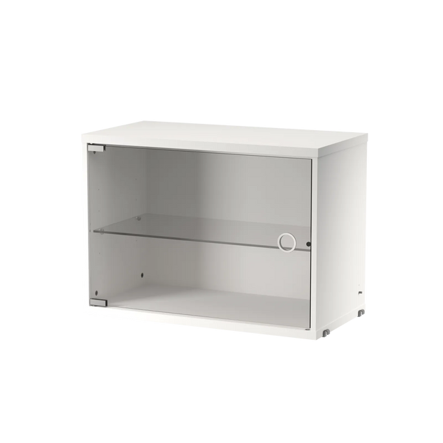 String Vitrine 58×30cm mit Glas-Schwenktür Weiß – Hängevitrine für das String Regal
