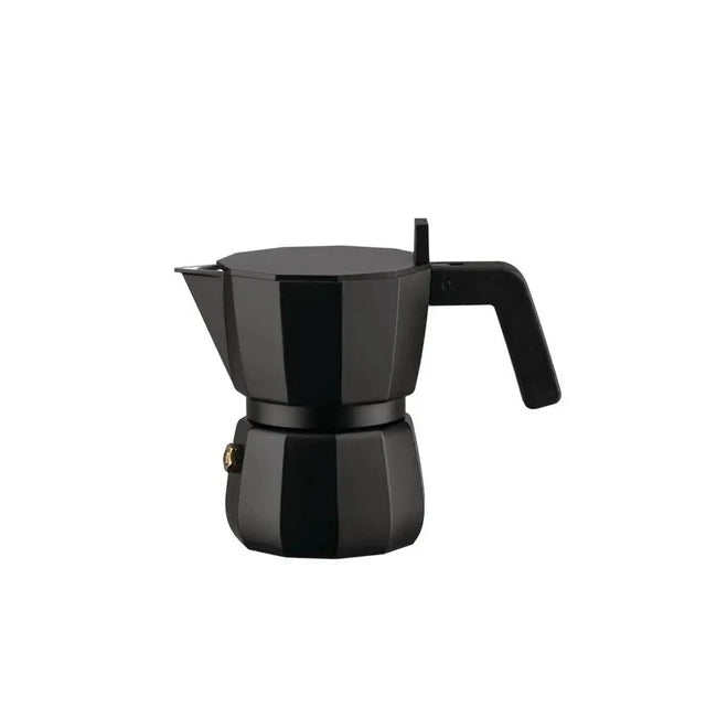 Alessi Moka Espressokocher Schwarz 1 Tasse, freigestellt – Design David Chipperfield