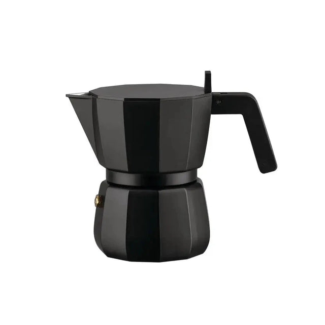 Alessi Moka Espressokocher Schwarz 3 Tassen, freigestellt – Design David Chipperfield