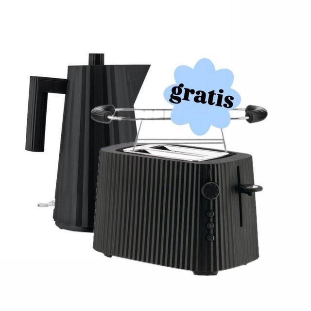 Alessi Plissé Set Schwarz – Wasserkocher 1,7 L + Toaster + Gratis Aufsatz - DesignWe.Love