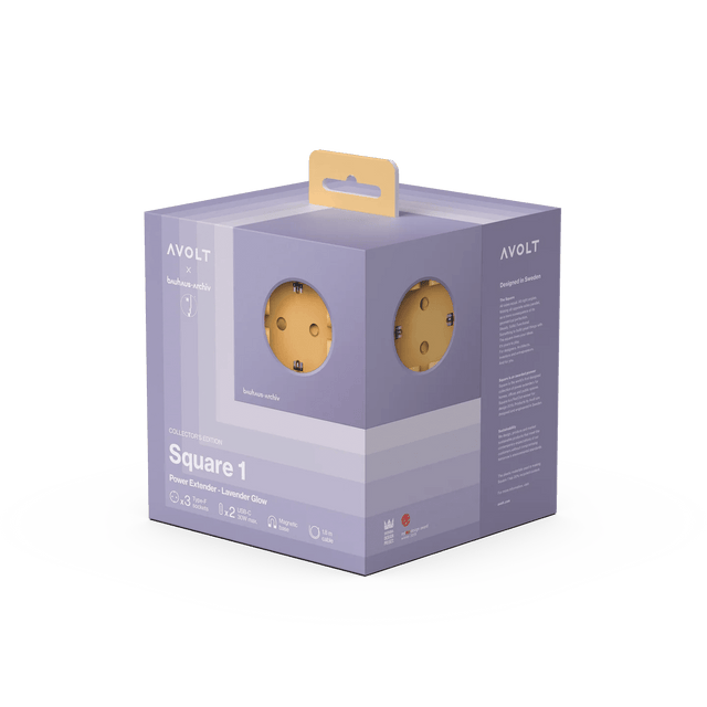 Avolt Square 2 Lavender Glow Bauhaus Archiv Steckdosenleiste USBC - DesignWe.Love