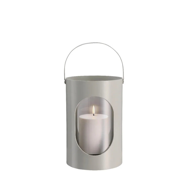 Light House Laterne aus Aluminium und Glas Medium (16,5 × 24 cm) Hellgrau freigestellt von EKTA Living