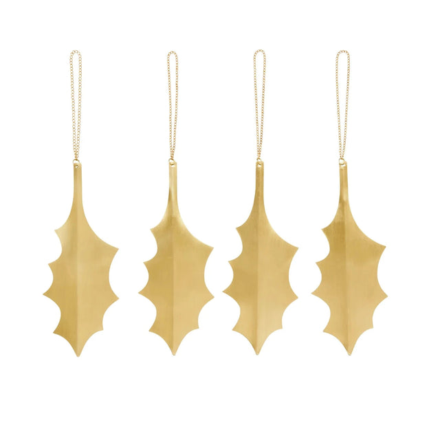 ferm LIVING Holly Leaf Ornaments Messing – Christbaumschmuck Anhänger Stechpalme 4er-Set