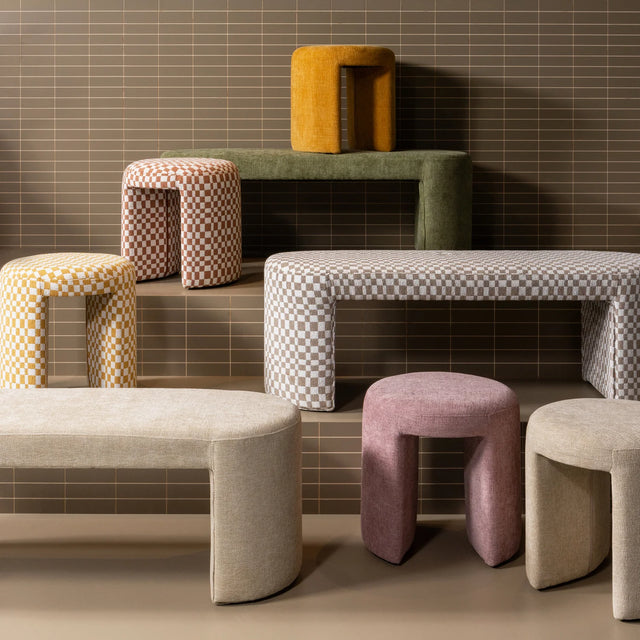 Gepolsterte Sitzbank Jacob Sand mit Karomuster - Woood - DesignWe.Love