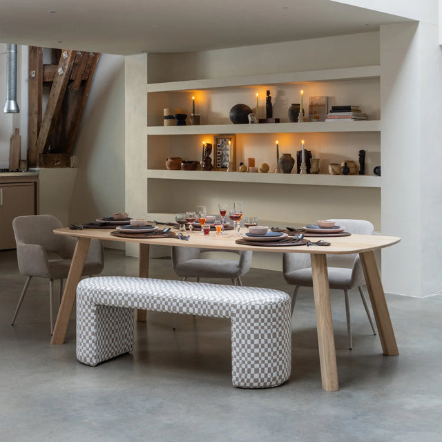 Gepolsterte Sitzbank Jacob Sand mit Karomuster - Woood - DesignWe.Love