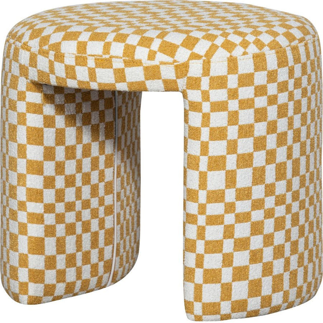 Gepolsterter Hocker Charlie Gelb mit Karomuster - Woood - DesignWe.Love