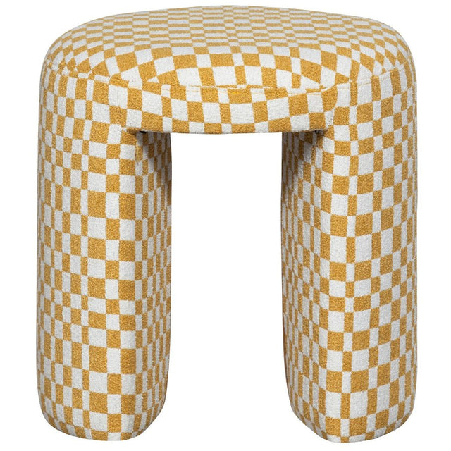 Gepolsterter Hocker Charlie Gelb mit Karomuster - Woood - DesignWe.Love