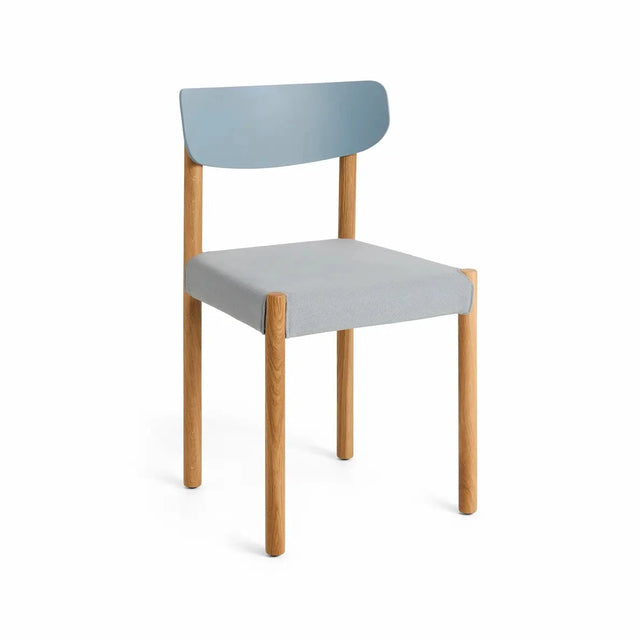 HAY Pack Chair 11 gepolsterter Trattoria-Stuhl, Oiled Oak Eiche, Rücken Ash Blue, Bezug Steelcut 140