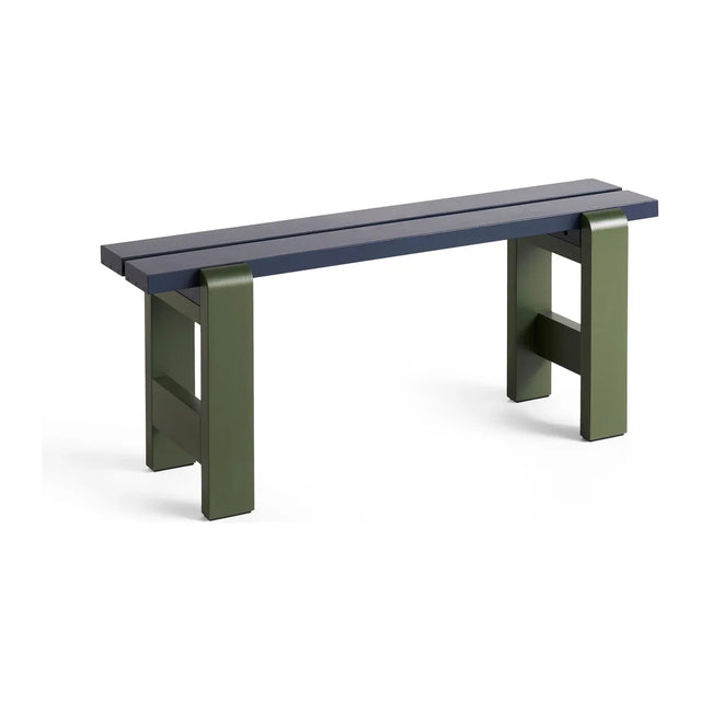 HAY Weekday Bench Duo Outdoor Holzbank Stahlblau/Olive, 111 cm