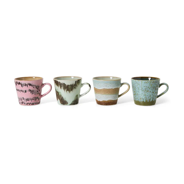 HK Living 70s Ceramics Cappuccino Becher Dada 4er Set – Übersicht, 330 ml, kühle kunstinspirierte Töne, mit Henkel