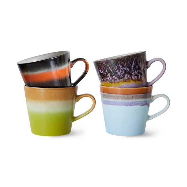 HK Living 70s Ceramics Cappuccino Becher Solid 4er Set – Stoneware mit reaktiver Glasur, 330 ml, handglasiert, ACE7231