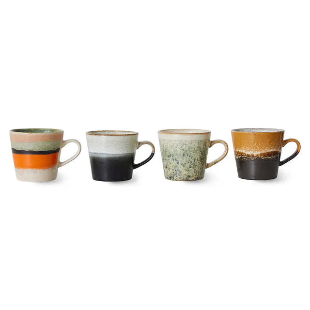 HK Living 70s Ceramics Cappuccino Becher Verve 4er Set – Tassen aus Keramik mit reaktiver Glasur, 330 ml, lebhafte Farben, ACE7236