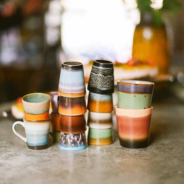 HK Living 70s Ceramics Espresso Tassen Retro 4er Set – Stoneware mit reaktiver Glasur, 80 ml, handglasiert, ACE7238 Kollektionsbild
