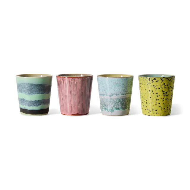 HK Living 70s Ceramics Kaffeebecher Artistic 4er Set – handbemaltes Stoneware, 230 ml, kunstinspirierte Oberflächen, Tumbler ohne Henkel