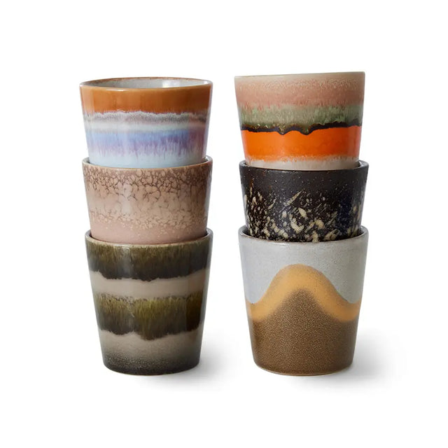 HK Living 70s Ceramics Kaffeebecher Elements 6er Set – Stoneware Becher in erdigen Naturtönen, handglasiert, ACE7212