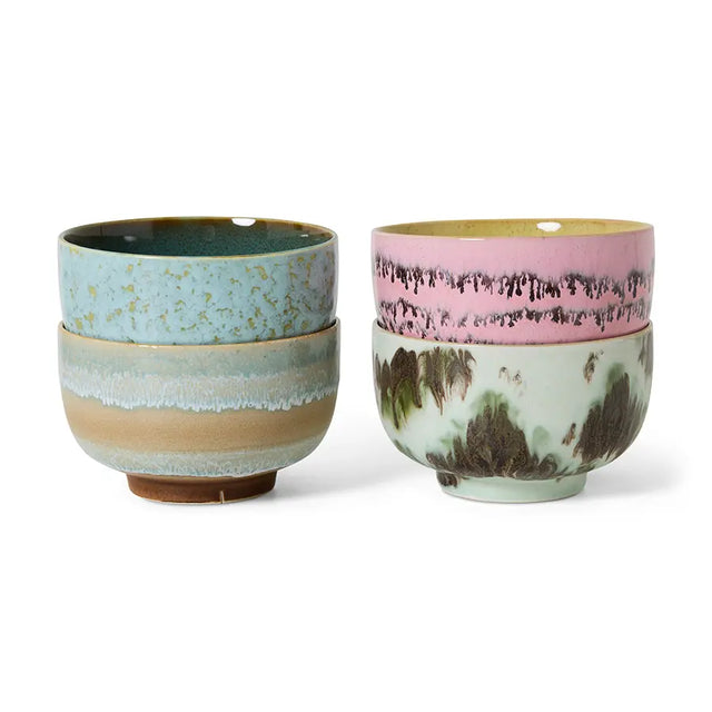 HK Living 70s Ceramics Noodle Bowls Dada 4er Set – handbemaltes Stoneware, 500 ml, Ø 13,5 cm, kunstinspirierte Töne, KST0159