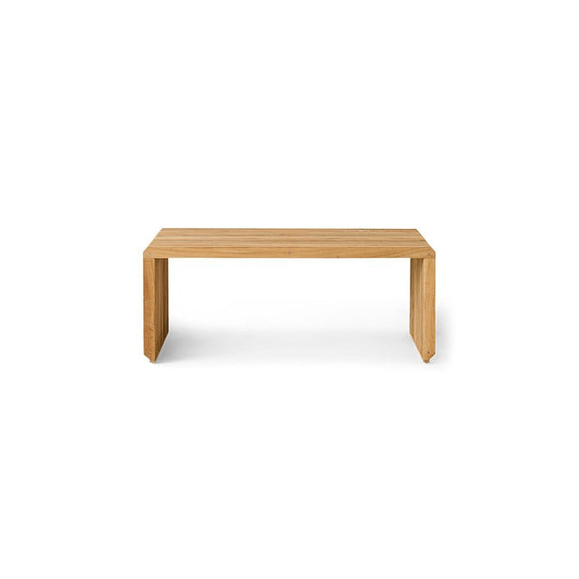 Seitenansicht der 96 cm langen HK Living Slatted Bench Holzbank im rauen Mid-Century-Stil