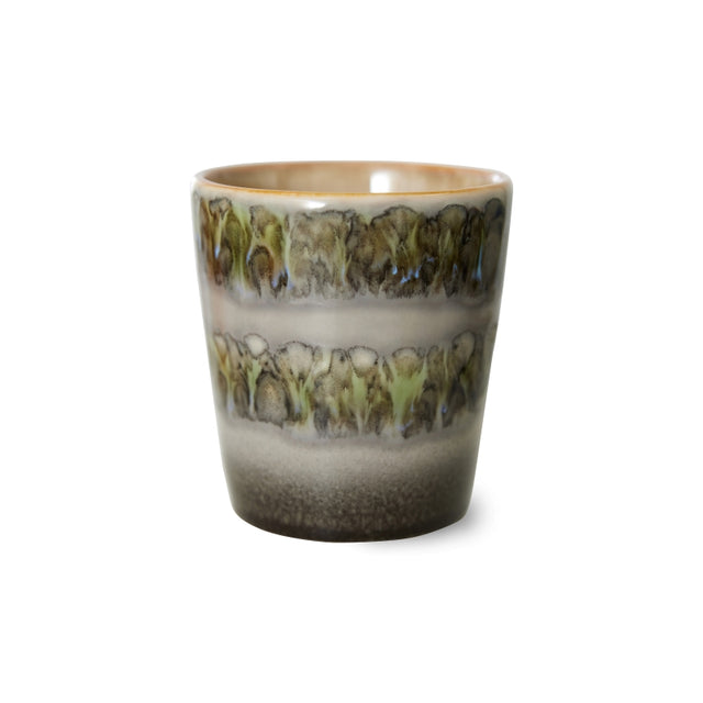 HK Living Kaffeebecher 70s Ceramics – Stoneware Tumbler 230 ml, handglasiert, reaktive Glasur, Farbwelt Fern