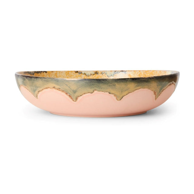 HK Living Salatschüssel XXL Sunflower 70s Ceramics – Stoneware Ø 33 cm, Pfirsich-Rosa außen, Sonnengelb innen, handglasiert, KST0042