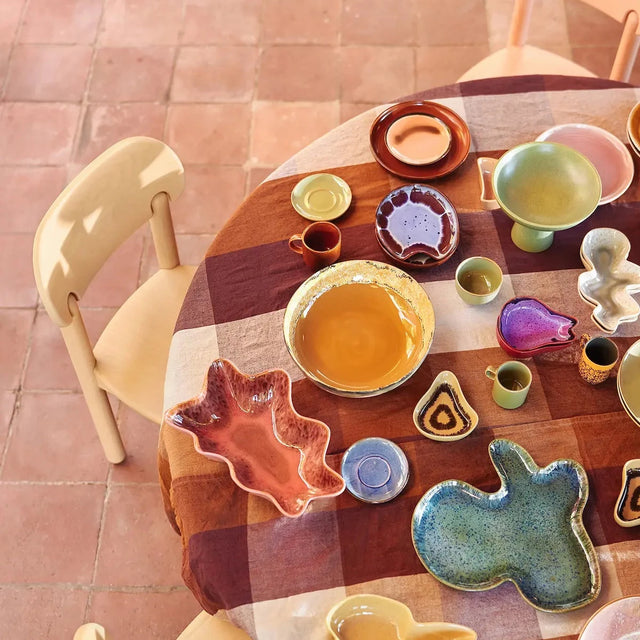 HK Living Salatschüssel XXL Sunflower 70s Ceramics – Stoneware Ø 33 cm, Pfirsich-Rosa außen, Sonnengelb innen, handglasiert, KST0042