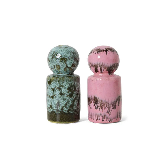 HK Living Salzstreuer und Pfefferstreuer Baroque 70s Ceramics – Seitenansicht, Ø 4,8 cm H 9,8 cm, handbemalt, kunstinspirierte Töne, KST0197