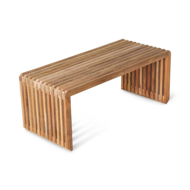 HK Living Slatted Bench Teak-Sitzbank in der Variante Natur mit charakteristischer Rippenstruktur