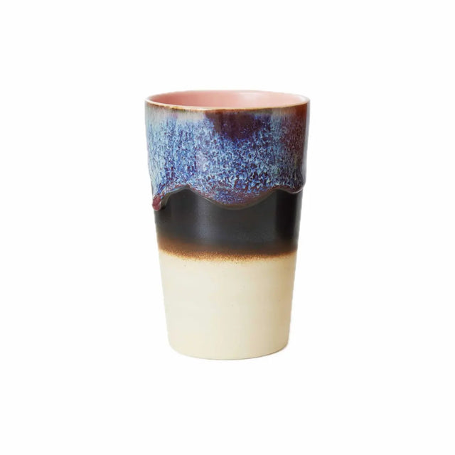 HK Living Teetasse 70s Ceramics Aurora – Stoneware Tumbler, rosa Innenseite, blau-violette reaktive Glasur, cremefarbener Sockel