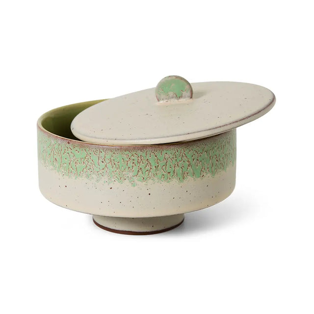 HKliving 70s Ceramics Bonbon Schale Keramik Slush mit geöffnetem Deckel - HKliving