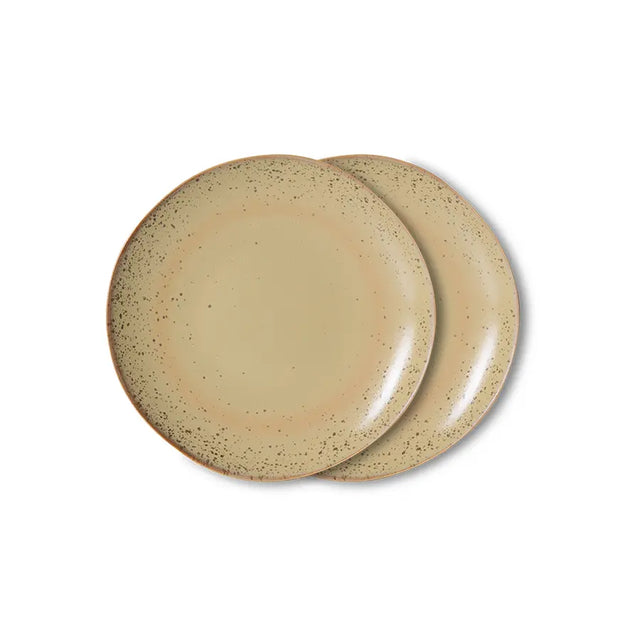HKliving 70s Ceramics Dessertteller Grit im 2er Set – sandbeiger Keramikteller
