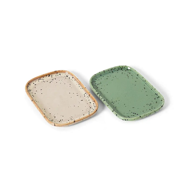 HKliving 70s Ceramics Serviertablett Crayon 2er Set – Stoneware 14,5×10,5 cm, handbemalt, Seitenansicht