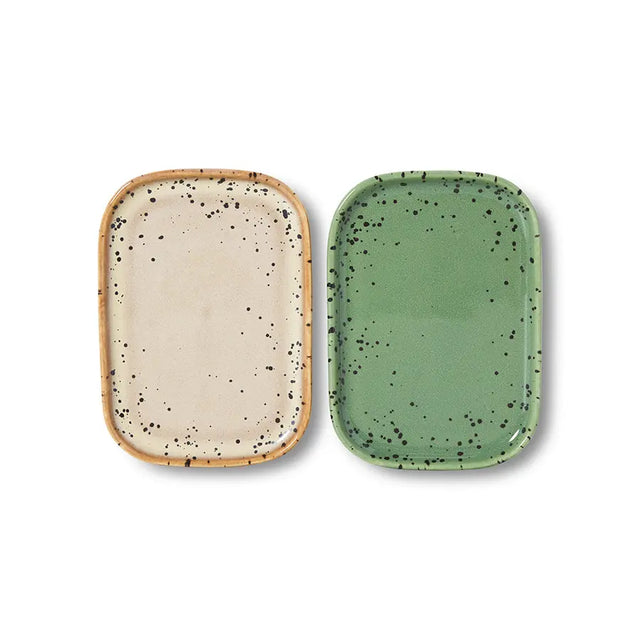 HKliving 70s Ceramics Serviertablett Crayon 2er Set – Stoneware 14,5×10,5 cm, handbemalt, Artistic-Linie, KST0200