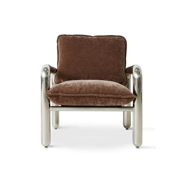Chrome Lounge Sessel von HKliving in Samt Braun – Frontalansicht des Loungesessels