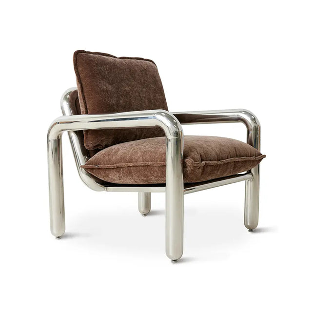 Chrome Lounge Sessel von HKliving in Samt Braun – Space Age Design mit verchromtem Stahlgestell
