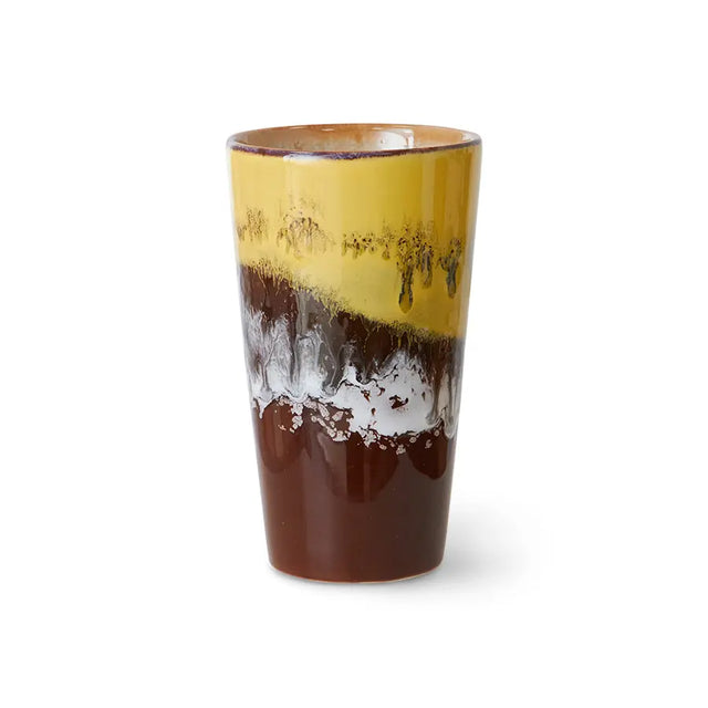 HK Living 70s Ceramics Latte Mug Creek – Keramik Becher gelb braun, 280ml, handglasiert