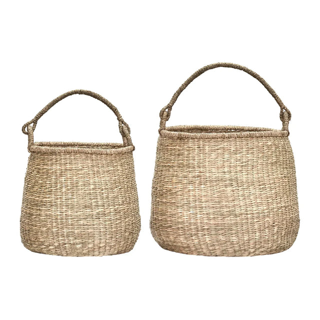 Korb-Set Cesta aus Seegras in Natur mit dekorativen Griffen von House Doctor – Packshot (großes Set)