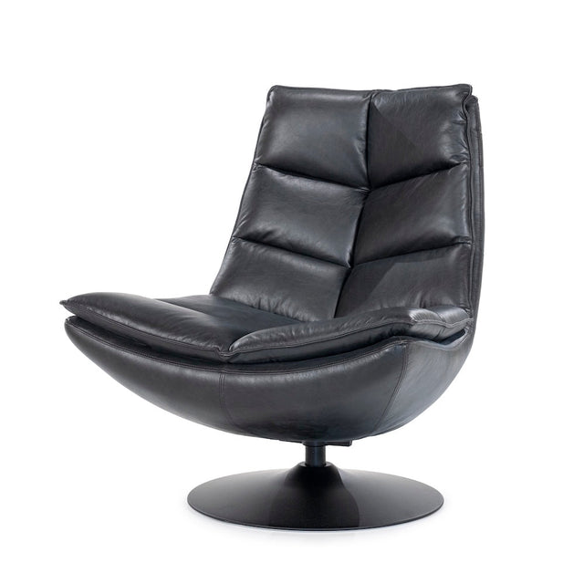 Loungesessel Sven Leder Schwarz drehbar - Eleonora - DesignWe.Love