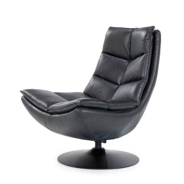 Loungesessel Sven Leder Schwarz drehbar - Eleonora - DesignWe.Love