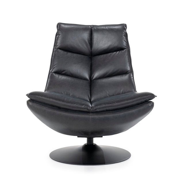 Loungesessel Sven Leder Schwarz drehbar - Eleonora - DesignWe.Love