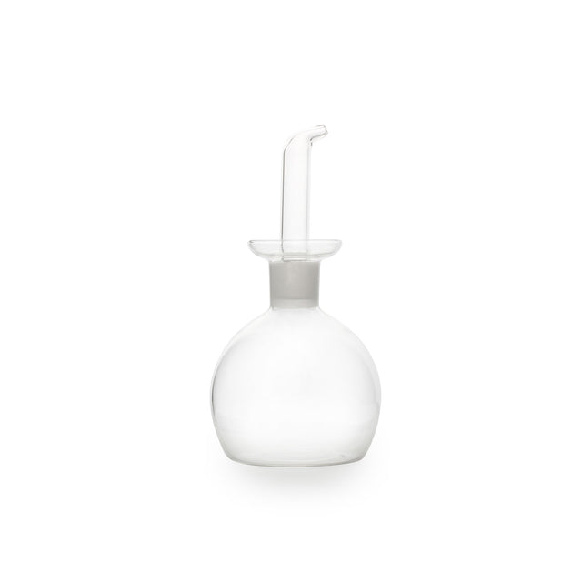 Ölflasche mit Ausgießer 160 ml – runde Glasflasche mit Glasausgießer, Klarglas, Freisteller