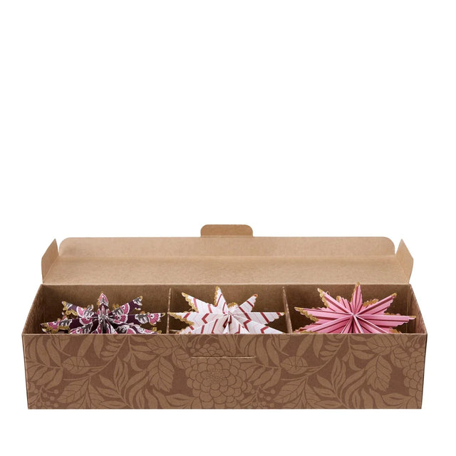 Box mit 9 Papiersternen Weihnachtsanhänger Rosa, Baumschmuck Wikholm Form