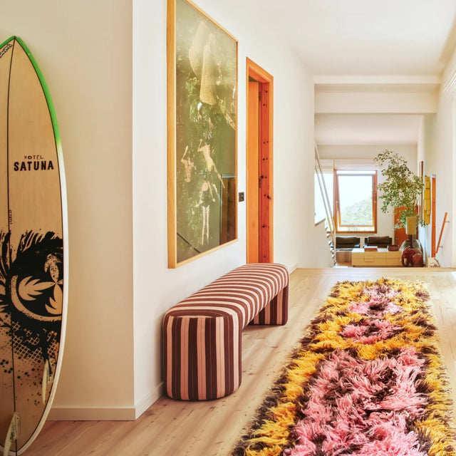 HKliving Lobby Bench gepolsterte Sitzbank gestreift im Flur-Interieur