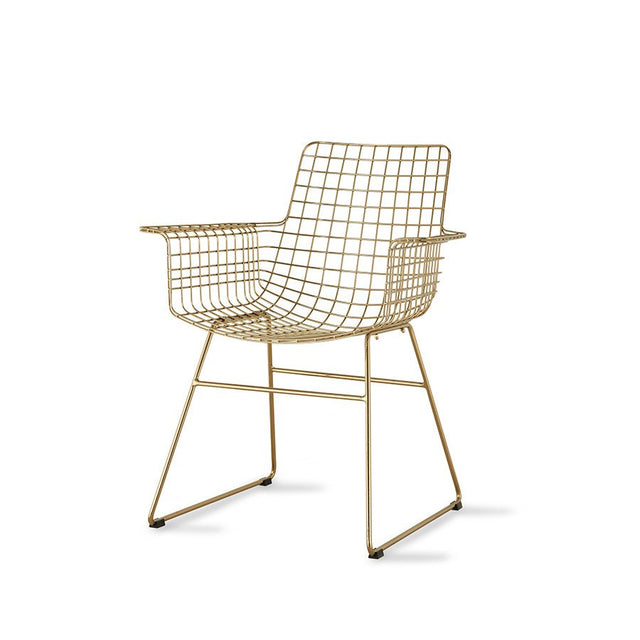 Stuhl Metall Wire mit Armlehnen Messing - HK Living - DesignWe.Love