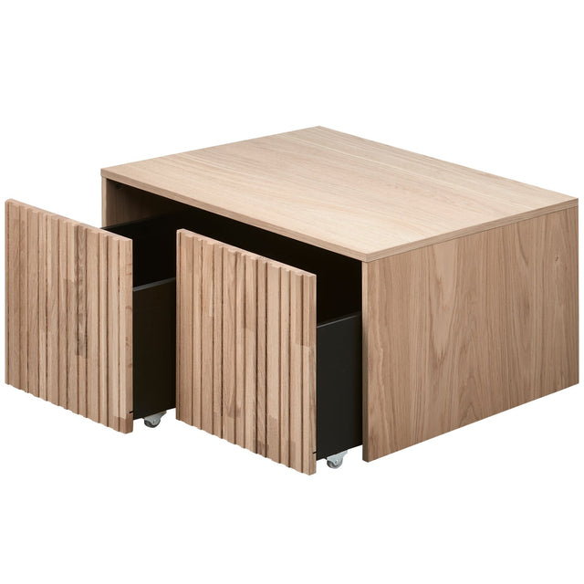 Truhenbank Gravure mit Schubladen Eiche Natur - Woood - DesignWe.Love