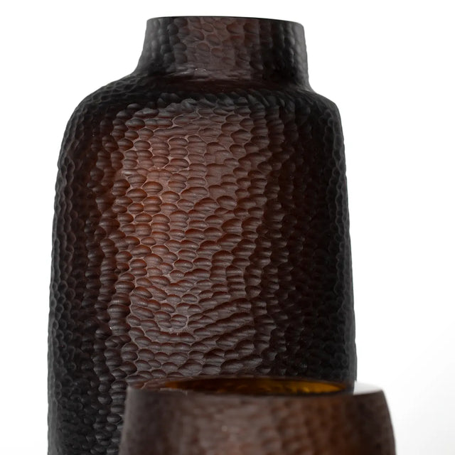 Vase Lugano Dark Brown/Clear Nahaufnahme Kristallglas – Guaxs Bohemian Crystal