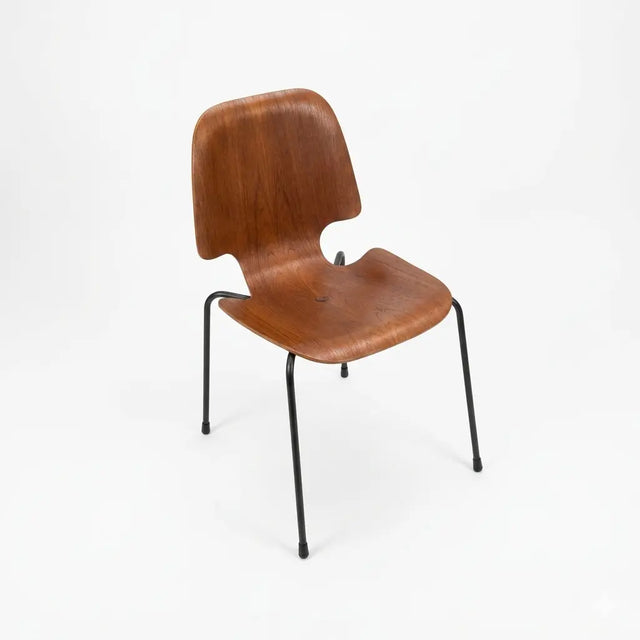 Vintage Mid-Century Stuhl aus Teak-Schichtholz, Seitenansicht mit geschwungener Sitzschale
