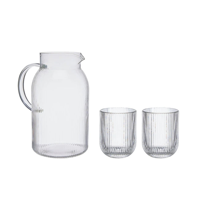 Wasserkaraffe Set mit 2 Gläsern aus Klarglas, Hevin Karaffe und Evie Trinkgläser Wikholm Form
