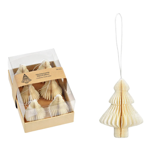 Honeycomb Tannenbaum-Anhänger 6er-Set Weiß – Christbaumschmuck aus Papier