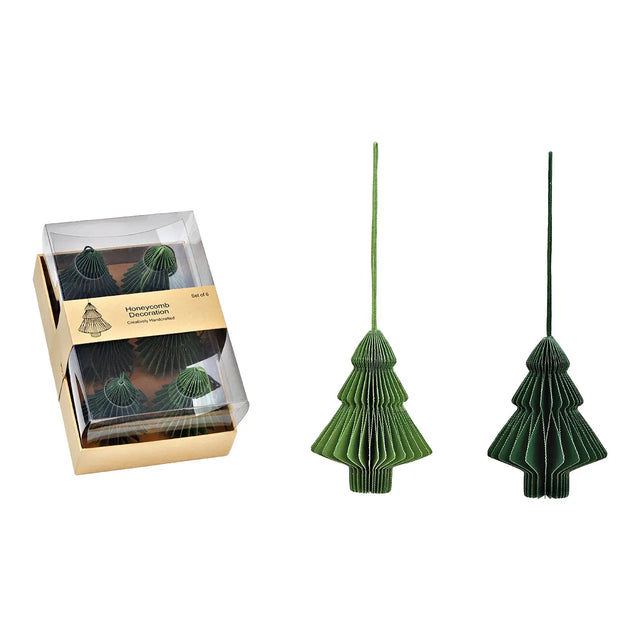 Honeycomb Tannenbaum-Anhänger 6er-Set Grün – Christbaumschmuck aus Papier