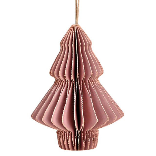 Honeycomb Tannenbaum-Anhänger Altrosa am Zweig – Weihnachtsdeko aus Papier