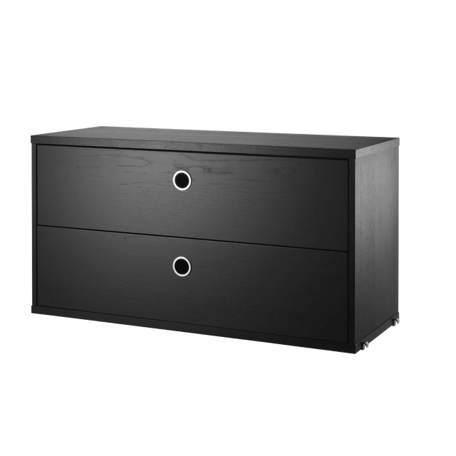 String Schubladenschrank 78×30cm Esche Schwarz – Schubladenelement für das String Regal